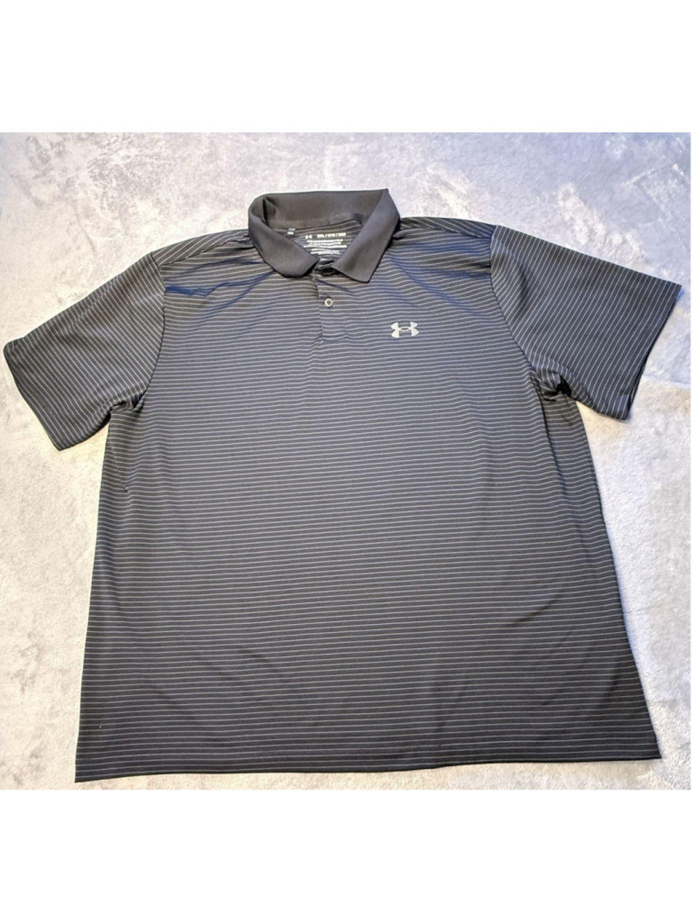 Under Armour Polo Mens Shirt Adult Black Gray Heat Gear Golf Striped Loose 2XL